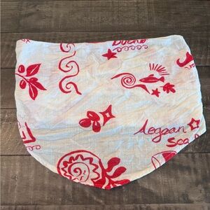 White and Red summer motif print, scarf style shirt, size medium, strapless